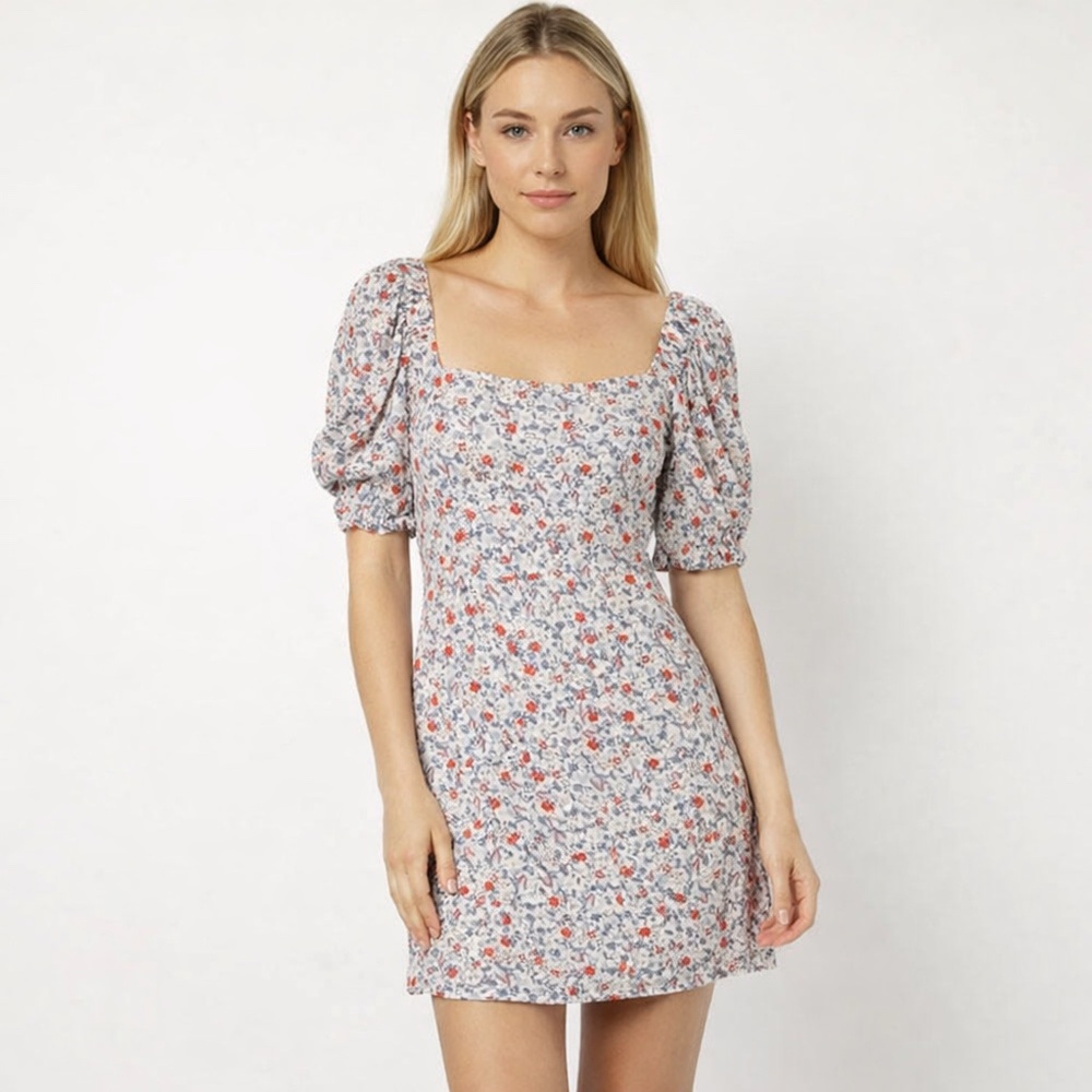 Rebecca Minkoff Randy Floral Mini Dress Square Neck Ruched Size Medium Boho